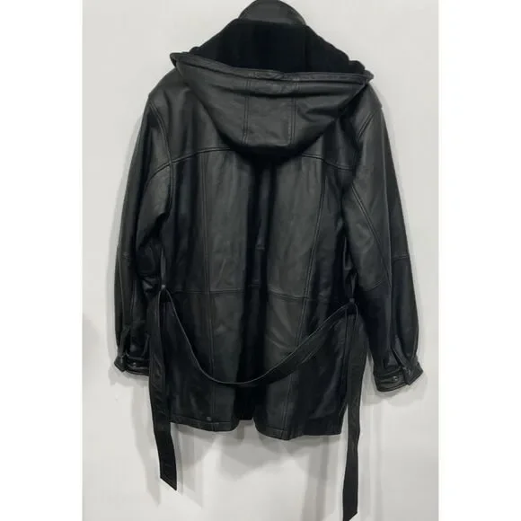 Wilsons Leather Black Leather Hooded Full-zip Coat Size L - Picture 9 of 15